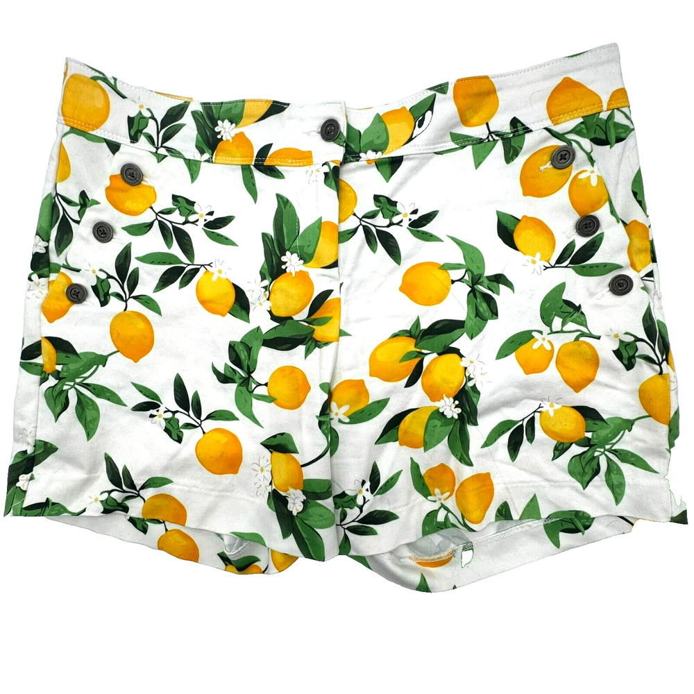 ISAAC MIZRAHI NEW‎ YORK Women's 14 Lemon Print Button Pockets Stretch Shorts EUC